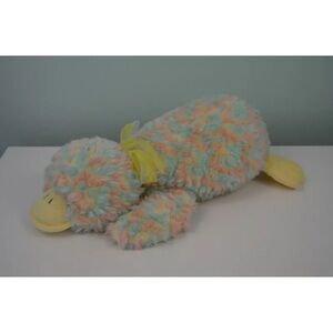 Golden Bear Co. Duck Plush Stuffed Animal Toy Pink Blue Yellow Bow Lying Down